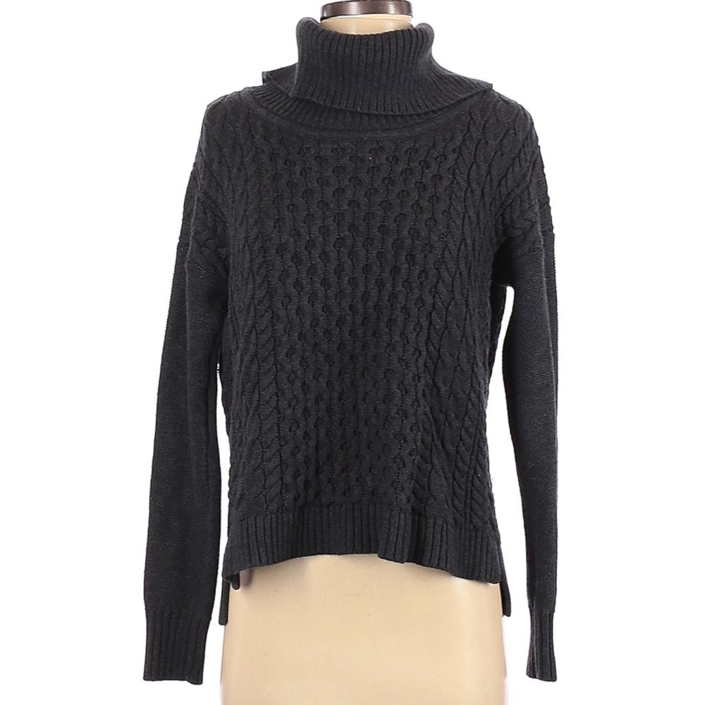 American Eagle Outfitters Charcoal Grey Cableknit Turtleneck Long-Sleeve Sweater